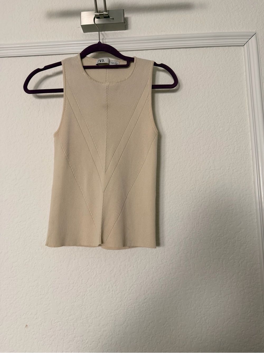 Zara Cream Ribbed Sleeveless Knit Tank